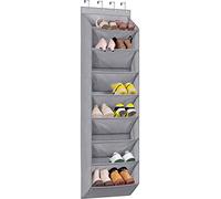 KEETDY Over The Door Organizer with 8 Deep Pockets, Hanging Rack for Closet Hanger Fits 20 Pairs, Shoe Holder for Narrow Door Storage, Grey