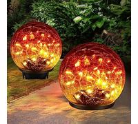 Keevvon 2 Pack Garden Solar Lights Outdoor Decorative, 60 LED Gradient red Cracked Glass Solar Globe Lights, Upgraded Waterproof Ball Lights for Yard Pathway Patio Christmas Outside Decor, 4.73"