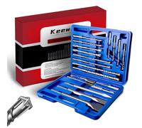 Keewaki 19-Piece SDS Plus Drill and Chisel Set - Heavy Duty Rotary Hammer Drill Bit Set for Concrete, Brick & Masonry with Cross Tip Carbide SDS Drill Bits and Chisel Set with Storage Case