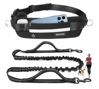 KEEWEI Hands Free Dog Leash with Zipper Pouch, Dual Padded Handle Dog Waist Belt, Retractable Bungee Leash with Reflective Stictches for Small & Medium Dog Running Walking Jogging Training, Black