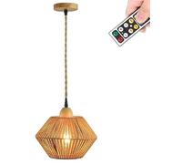 KEFA Battery Operated Pendant Light with Remote,Rattan Hanging Light Woven Chandelier, Natural Hemp Rattan Fixture,Handmade Chandelier Hanging Light for Kitchen Island Dining Room Farm Barn Farmhouse