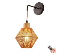 KEFA Battery Operated Wall Sconce Light With Remote Control,Rechargeable Rattan Wall Lamp With Bulb & Charger, Not Hardwired Indoor Dimmable Wall Light Fixture For Bedroom Living Room (Size : Set of