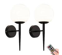 KEFA Mid Centry Style Battery Operated Wall Light, Modern Wireless Gold- White Globe Wall Sconce, Not Hardwired Remote Light Wall Lamp Fixtures for Bedroom, Bathroom Vanity, Living Room, Hallway, Stai