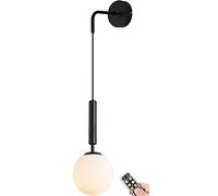 KEFA Modern Glass Globe Battery Operated Wall Sconce, Minimalist Wireless Dimmable Wall Light Fixture with Adjustable Cord Brass Round Wall Mounted Wall Lamp, for Bedroom Living Room Bathroom Hallway