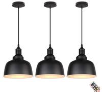 KEFA Modern Minimalist Battery Operated Pendant Light, Black Wireless Adjustable Pendant Lighting with Remote & Blub, No Wiring Ceiling Hanging Light for Kitchen Island Dining Table Living Room Barn C