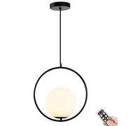 KEFA Modern Not Hardwired Battery Operated Glass Globe Pendant Light Fixtures，Industrial Style Kitchen Island Lighting with White Shade, Wireless Hanging Pendant Light for Living Room Restaurant Bar