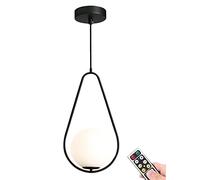 KEFA Modern Wireless Battery Operated Pendant Light, Non Hardwired Indoor Remote Mid Century Hanging Light with Dimmable Bulb, White Globe Glass Fixture for Kitchen Island Dining Room Bedroom Bar Hall