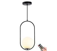 KEFA Not Hardwired Battery Operated Pendant Lighting, No Wire Mid Century Pendant Light Glass Ceiling Hanging Lighting Fixture with White Globe Glass Chandelier for Kitchen Island Dining Room Bedroom