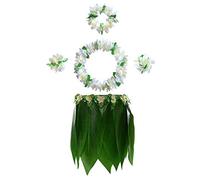 KEFAN Leaf Hula Skirt and Hawaiian Leis Set Grass Skirt with Artificial Hibiscus Flowers for Hula Costume and Beach Party