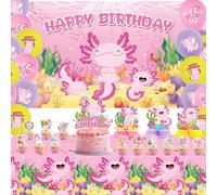 KEFAN Pink Axolotl Birthday Party Decorations, Axolotl Party Supplies including Banner, Cake Toppers, Table Centerpieces, Balloons for Axolotl Birthday Party (B)
