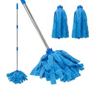 KeFanta Mop, Microfiber Mops for Floor Cleaning, One Pole with Two Microfiber Cloth Wet Mop Refills, String Wet Mop with 59" Long Handle, Blue (1 Handle & 2 Mop Heads)