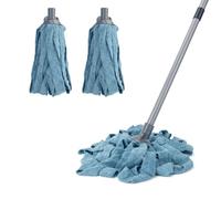 KeFanta Mops for Floor Cleaning,One Mop Handle with Two Blue Microfiber Cloth Mop Head Replacement,String Wet Mop Refills Compatible with 0.8" Diameter Mop Stick(1 Pole & 2 Mop Heads)