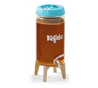 Kefirko Kombucha Fermentation Kit | Home Brewing Glass Jar, Lid, Filters, Fermentation Clock & Recipe Book, 4Litre (Blue)