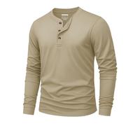 KEFITEVD Long Sleeve Shirts Men Soft Cotton 3 Buttons Relaxed Vintage Top
