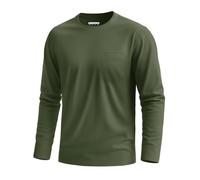 KEFITEVD Long Sleeve T Shirts for Men UK Cotton Round Neck Shirt with Pocket Plain Soft Top Spring Army Green XXL