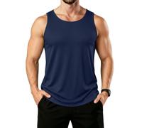 KEFITEVD Men Sleeveless Gym Shirts Training Vests Breathable Moisture Wicking Sports Vest Quick Dry Tank Tops UV Protection Muscle T-Shirts,Navy Blue,S