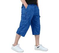 KEFITEVD Men's Cargo Work Shorts 3/4 Length Work Capri Shorts Bermuda 7 Pockets,Royal Blue,34