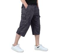 KEFITEVD Men's Casual Cargo Shorts Relaxed Fit Military Shorts Outdoor Messenger Capri Shorts Gray