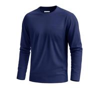 KEFITEVD Mens Cotton T Shirts Roll Neck with Chest Pocket Classic Full Sleeve Casual Tee Shirts Spring Navy Blue 3XL