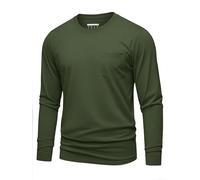 KEFITEVD Mens Long Sleeve T Shirt Comfortable Soft T-Shirts Moisture Wicking Cotton Shirts Basic Plain Pocket Tees Army Green XL