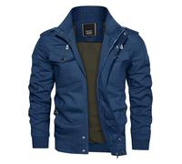 KEFITEVD Men's Military Bomber Jackets Cargo Work Jacket Casual Full Zip Coat Windbreaker with Pockets,Denim Blue,S