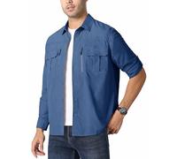 KEFITEVD Men's Roll Up Sleeve Shirt Button Down Casual Shirts Shooting Work Military Shirt with Pockets Royal Blue XL