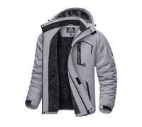 KEFITEVD Mens Ski Jacket Breathable Warm Lined Winter Jacket with Removable Hood Snowboard Jacket Waterproof Outdoor Jacket, lightgrey, l