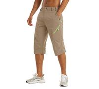 KEFITEVD Quick Dry Three Quarters Walking Shorts for Men 3/4 Breathable Cycling Cargo Shorts with 4 Zipper Pockets Khaki