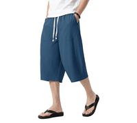 KEFITEVD Shorts Men 3/4 Length Loose Cropped Trousers Elasticated Waist Pants Summer Harem Long Shorts for Work Blue Grey 40