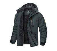 KEFITEVD Warm Waterproof Ski Jacket for Men Thermal Fleece Jackets for Winter Windbreaker with Detachable Hood,Grey,3XL