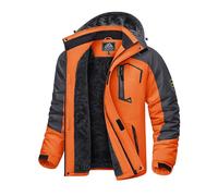 KEFITEVD Warm Waterproof Ski Jacket for Men Thermal Fleece Jackets for Winter Windbreaker with Detachable Hood,Orange Grey,S