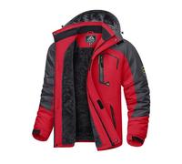 KEFITEVD Winter Fleece Rain Jackets for Men Soft Shell Jackets for Ski Snowboarding Multi Pockets Coats with Hood Red, L