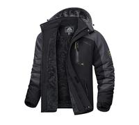 KEFITEVD Winter Fleece Rain Jackets for Men Thermal Jackets for Ski Climbing Multi Pockets Coats with Hood Black and Grey, 3XL