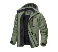KEFITEVD Winter Fleece Rain Jackets for Men Windproof Jackets for Ski Snowboarding Multi Pockets with Hood,Grey Green,M