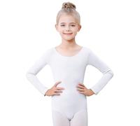 Kefiyis Ballet Leotard for Girls Long Sleeve Dance Leotard Cotton Stretch Gymnastics Leotards for Girls Kids Women White 130