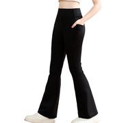 Kefiyis Girls Flared Leggings Girls Sports Leggings with Pockets High Waisted Bell Bottom Trousers Yoga Dance Gym Pants for Ages 5-12 Black 130
