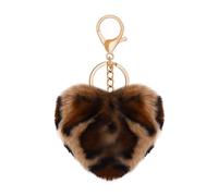 Kefley Plush Fluffy Heart Leopard Keychain Bag Charm for Handbags Y2K Cheetah Print Pom Pom Ball Keychains for Women, Brown, S