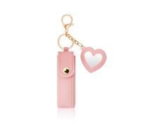 Kefley Portable Lip Balm Holder Keychain with Heart Mirror PU Leather Lipstick Lip Gross Keychains for Bag Purse Charms Waterproof Lipgloss Holder Keychain for Women Travel Makeup Bag