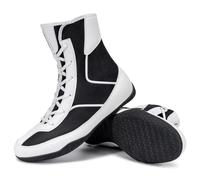 KEFUWU Wrestling Boxing Boots Wide for Men Youth High Top Breathable Lightweight Non-Slip for Competition & Training, Black White, 7.5 Wide