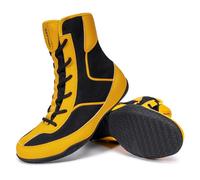 KEFUWU Wrestling Boxing Boots Wide for Men Youth High Top Breathable Lightweight Non-Slip for Competition & Training, Black Yellow, 7 UK