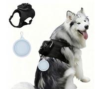 KEGECOL Dog Harness, Dog Harnesses with Foldable Pet Bowl, Cosy Adjustable Pet Snack Backpack, Medium Dogs and Large (Large-Black)