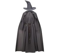 kegemor Gray Wizard Costume Adult Men Halloween Costumes 5pcs Cosplay Party Outfit Male Witch Sorcerer Hat Robe Cloak, Grey, 2XL/3XL