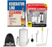Kegerator Cleaning Kit with 1 LB Beer Line Cleaner Made in USA - 30+ Uses, Complete Keg Cleaning Kit with Metal Coupler, Squeeze Bottle, Wrench, Detailed Instructions, Storage Bag & Beer Tap Brush