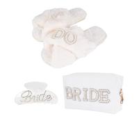 Keggaen Bride To Be Gifts Set Wedding Engagement Bridal Shower Gifts - Bride Slippers Makeup Bag Hair Clip for Women, Bachelorette Party Bridal Accessories Fuzzy Soft I Do Slippers for Wedding Stuff
