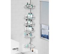 Kegii 6-Tier Telescopic Shower Caddy Corner, Corner Shower Caddy Adjustable Pole (63.5-290 cm), Stainless Steel Bath Organiser with Soap Dish & Razor Holder - Ideal for Bathtub & Bathroom Silver