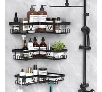 Kegii Corner Shower Caddy Bathroom Shower Organiser Shower Storage with Soap Holder No Drilling Bathroom Corner Shelves Black 3 Pack - This produ