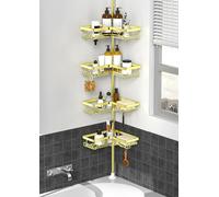 Kegii Corner Shower Caddy Gold - Telescopic Shower Shelf No Drilling 4-Tier Bathroom Organiser with Soap Holder and Hooks, Stainless Steel