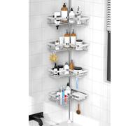 Kegii Shower Caddy Corner, 4-Tier Telescopic Shower Caddy with Toothbrush Holder, Soap & Razor holder, Silver Stainless Steel for Tub/Bathroom