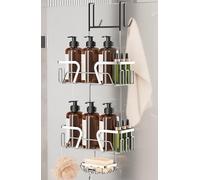 Kegii Shower Caddy Hanging with Soap Holder - 2-Tier Hanging Shower Organiser Shower Shampoo Holder, Sturdy Silver Stainless Steel Storage for 38mm Frameless Glass Door