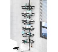Kegii Telescopic Shower Caddy, 6 Tiers Corner Shower Shelf Adjustable Bathroom Storage Organiser Extendable Corner Bathroom Caddy, Black, No Drilling, Stainless Steel